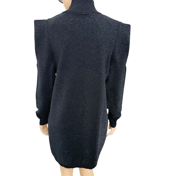 Zara Black Turtleneck Shoulder-Pad Sweater Metalic Long Sleeve Mini Dress - Picture 10 of 13